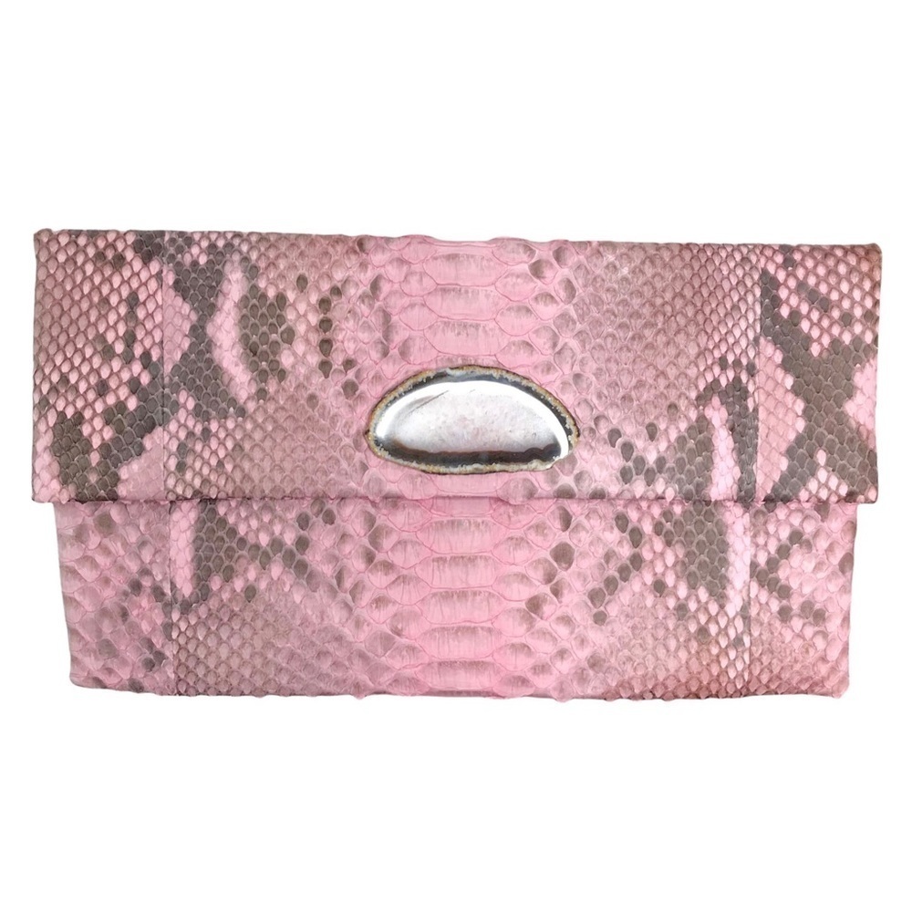 Pink Python Geode Gemstone Snake Print Foldover Clutch